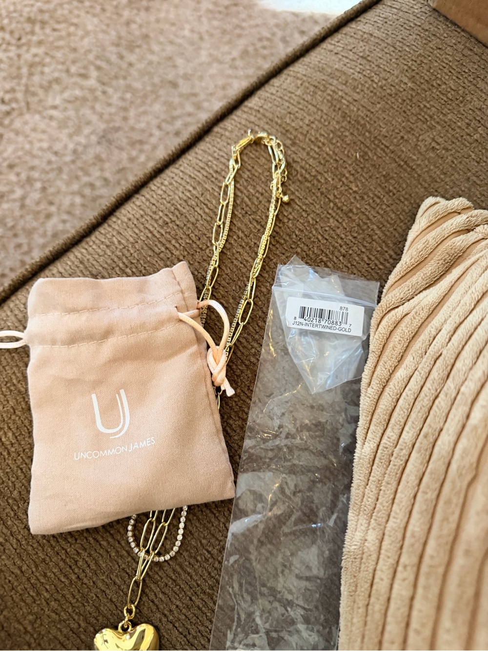 Uncommon James Gold Heart Pendant Layered Necklace with Beige Pouch